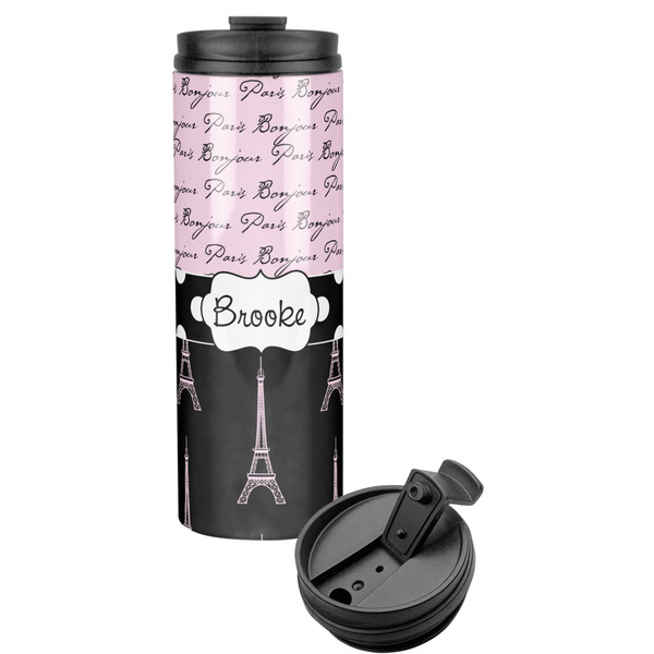 Custom Paris Bonjour and Eiffel Tower Stainless Steel Skinny Tumbler (Personalized)