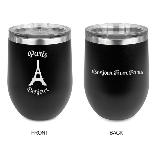 Paris Bonjour and Eiffel Tower Stainless Wine Tumblers - Black - Double Sided - Approval