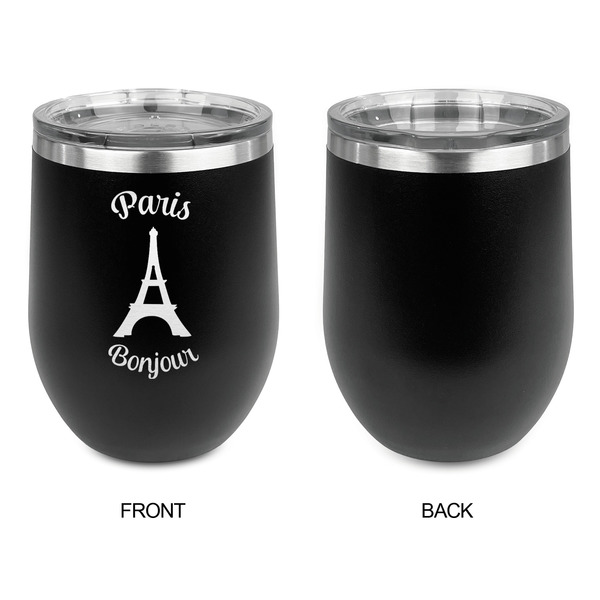 Paris Bonjour and Eiffel Tower Stainless Wine Tumblers - Black - Single Sided - Approval