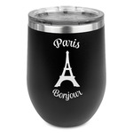 Paris Bonjour and Eiffel Tower Stemless Wine Tumbler - 5 Color Choices - Stainless Steel  (Personalized)