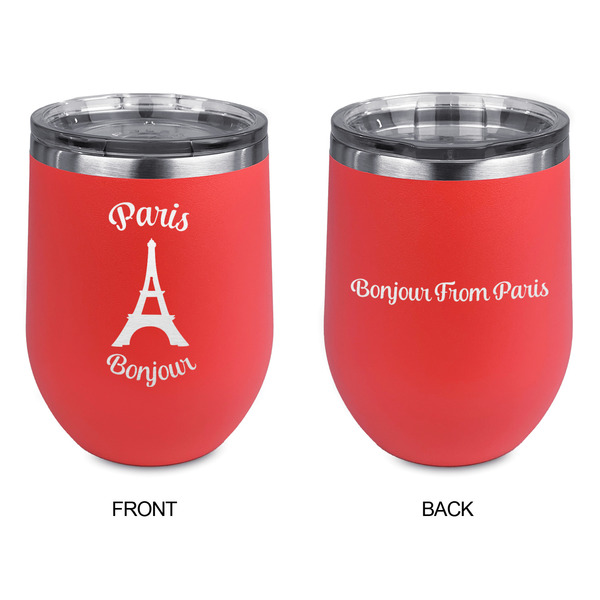 Paris Bonjour and Eiffel Tower Stainless Wine Tumblers - Coral - Double Sided - Approval