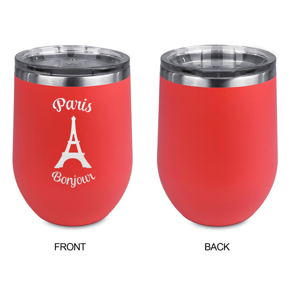 Paris Bonjour and Eiffel Tower Stainless Wine Tumblers - Coral - Single Sided - Approval
