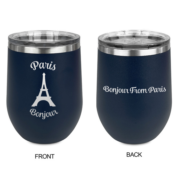 Paris Bonjour and Eiffel Tower Stainless Wine Tumblers - Navy - Double Sided - Approval