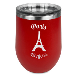 Paris Bonjour and Eiffel Tower Stemless Stainless Steel Wine Tumbler - Red - Double Sided (Personalized)