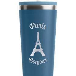 Paris Bonjour and Eiffel Tower RTIC Everyday Tumbler with Straw - 28oz - Steel Blue - Double-Sided (Personalized)