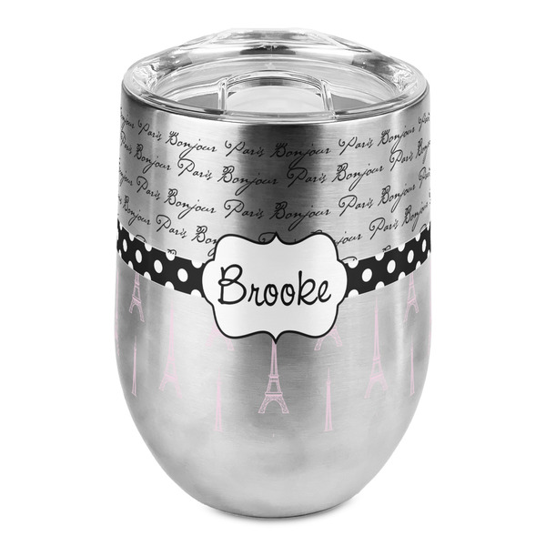 Custom Paris Bonjour and Eiffel Tower Stemless Wine Tumbler - Full Print (Personalized)