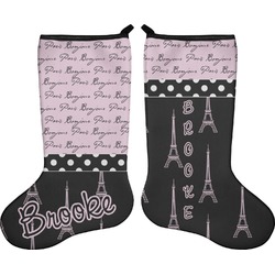 Paris Bonjour and Eiffel Tower Holiday Stocking - Double-Sided - Neoprene (Personalized)