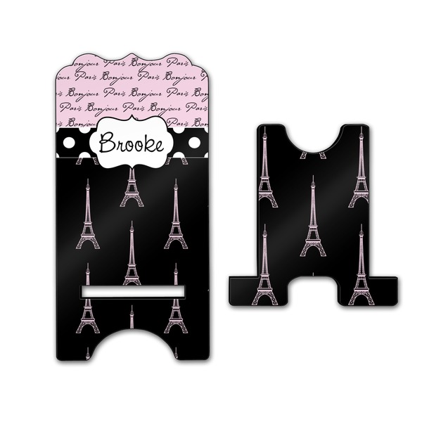 Paris Bonjour and Eiffel Tower Stylized Phone Stand - Front & Back - Large