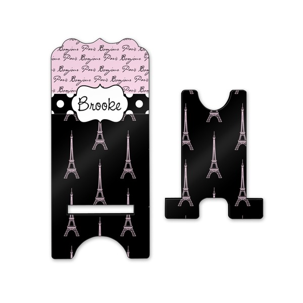 Paris Bonjour and Eiffel Tower Stylized Phone Stand - Front & Back - Small