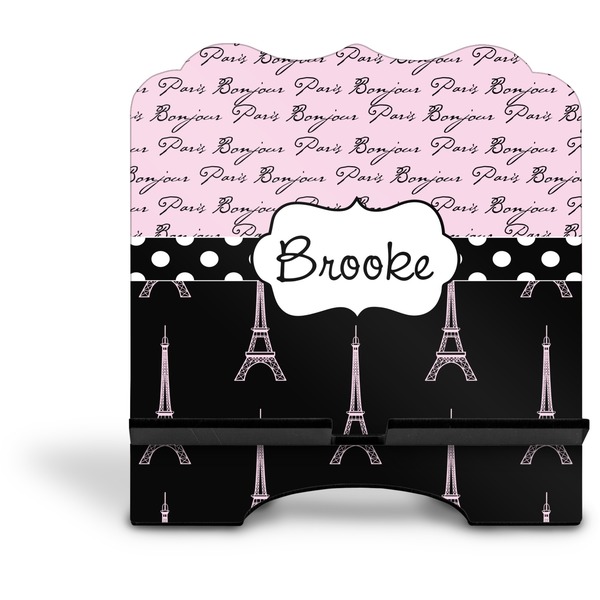 Paris Bonjour and Eiffel Tower Stylized Tablet Stand - Front without iPad