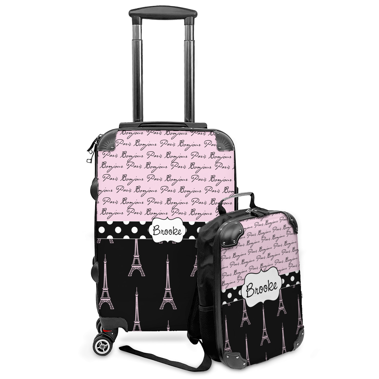 Custom Paris Bonjour and Eiffel Tower Kids 2-Piece Luggage Set - Suitcase &  Backpack (Personalized)