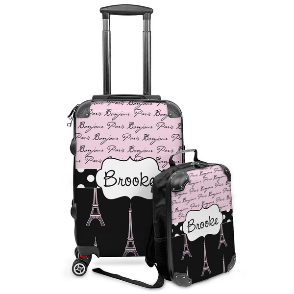 Custom Paris Bonjour and Eiffel Tower Kids 2-Piece Luggage Set - Suitcase & Backpack (Personalized)