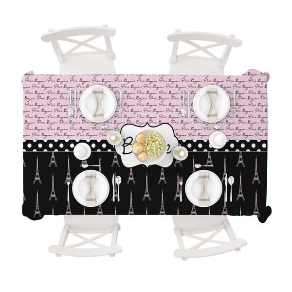 Paris Bonjour and Eiffel Tower Tablecloths (58"x102") - TOP VIEW