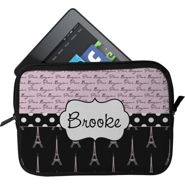 Custom Paris Bonjour and Eiffel Tower Tablet Case / Sleeve - Small (Personalized)