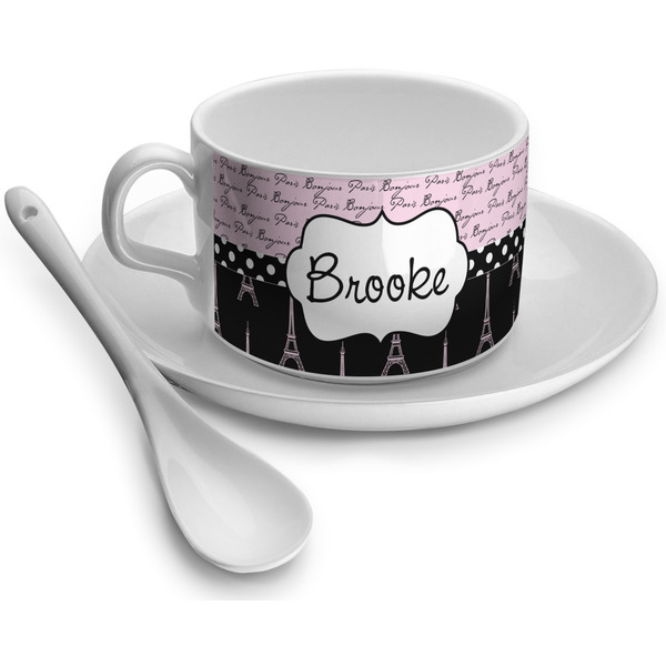 Custom Paris Bonjour and Eiffel Tower Tea Cup - Single (Personalized)