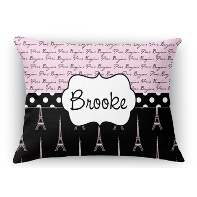 Paris Bonjour and Eiffel Tower Rectangular Throw Pillow Case - 12"x18" (Personalized)