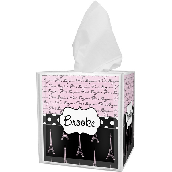 Custom Paris Bonjour and Eiffel Tower Tissue Box Cover (Personalized)