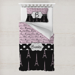 Paris Bonjour and Eiffel Tower Toddler Bedding Set - With Pillowcase (Personalized)