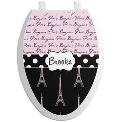 Paris Bonjour and Eiffel Tower Toilet Seat Decal - Elongated (Personalized)