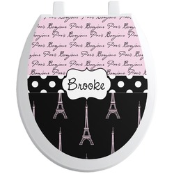 Paris Bonjour and Eiffel Tower Toilet Seat Decal - Round (Personalized)