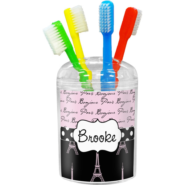 Custom Paris Bonjour and Eiffel Tower Toothbrush Holder (Personalized)