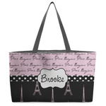Paris Bonjour and Eiffel Tower Beach Totes Bag - w/ Black Handles (Personalized)