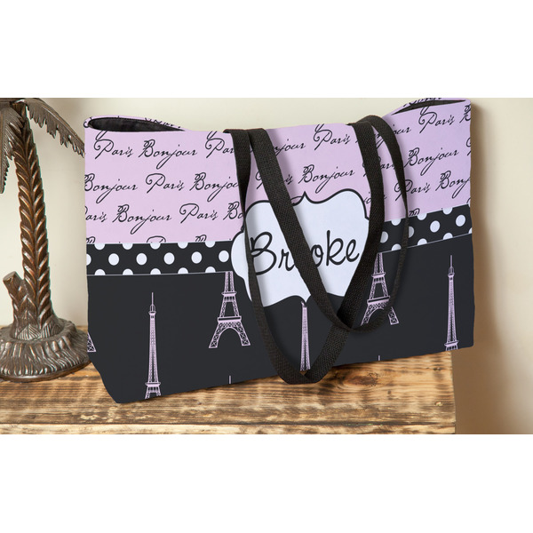 Paris Bonjour and Eiffel Tower Tote w/Black Handles - Lifestyle View