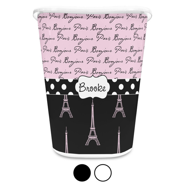 Paris Bonjour and Eiffel Tower Custom Waste Basket