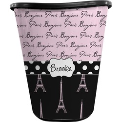 Paris Bonjour and Eiffel Tower Waste Basket - Single Sided (Black) (Personalized)