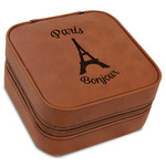 Paris Bonjour and Eiffel Tower Travel Jewelry Box - Leather (Personalized)