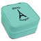 Paris Bonjour and Eiffel Tower Travel Jewelry Boxes - Leatherette - Teal - Angled View