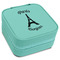 Paris Bonjour and Eiffel Tower Travel Jewelry Box - Teal Leather (Personalized)