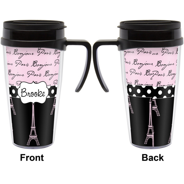 Paris Bonjour and Eiffel Tower Travel Mug with Black Handle - Approval