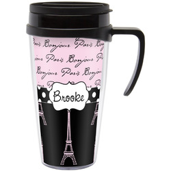Paris Bonjour and Eiffel Tower Acrylic Travel Mug with Handle (Personalized)