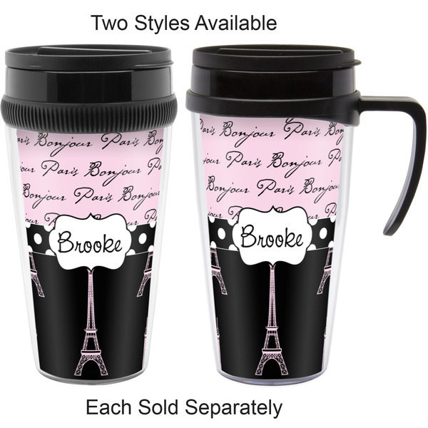 Paris Bonjour and Eiffel Tower Travel Mugs - with & without Handle