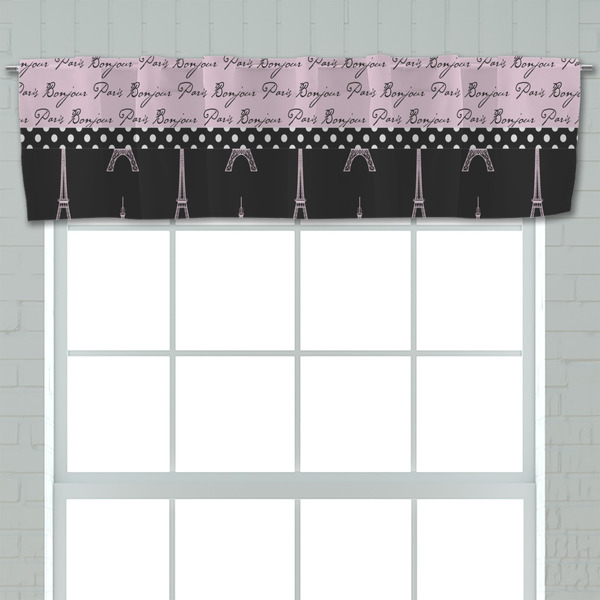 Paris Bonjour and Eiffel Tower Valance - Closeup on window