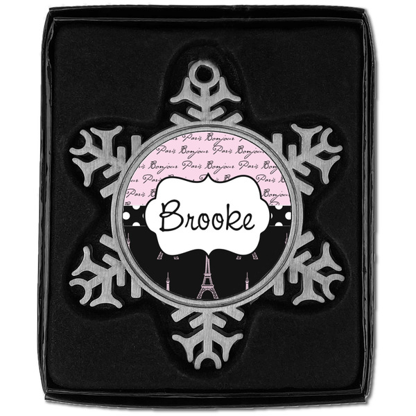 Paris Bonjour and Eiffel Tower Vintage Snowflake - In box