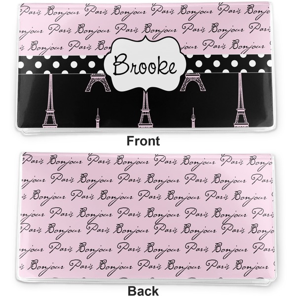 Paris Bonjour and Eiffel Tower Vinyl Check Book Cover - Front and Back
