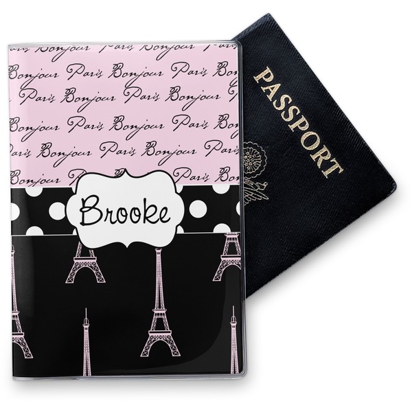 Custom Paris Bonjour and Eiffel Tower Vinyl Passport Holder (Personalized)
