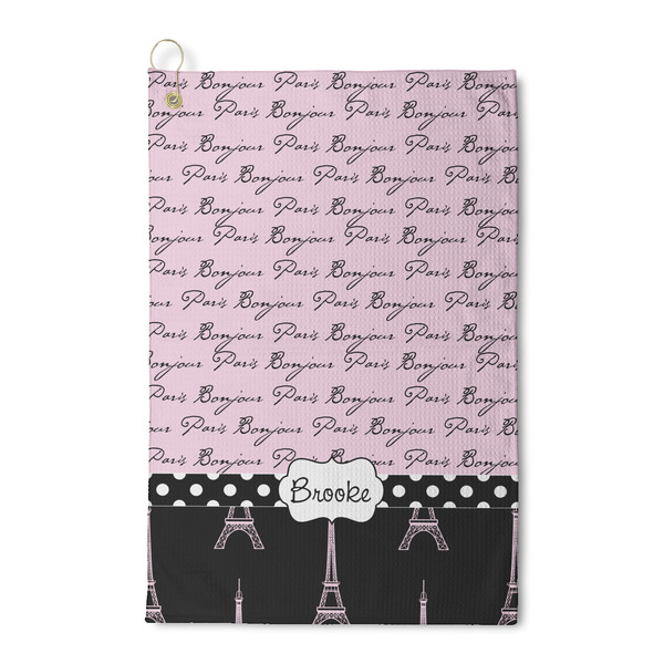 Custom Paris Bonjour and Eiffel Tower Waffle Weave Golf Towel (Personalized)