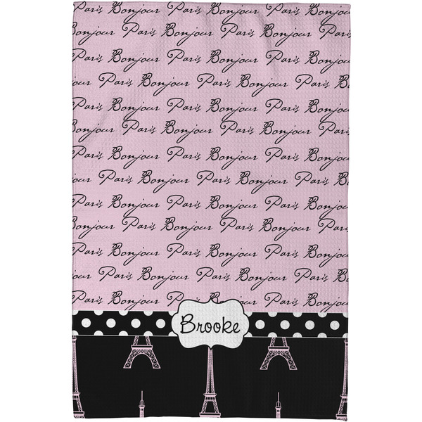 Paris Bonjour and Eiffel Tower Waffle Weave Towel - Full Color Print - Approval Image