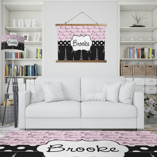 Paris Bonjour and Eiffel Tower Wall Hanging Tapestry - IN CONTEXT