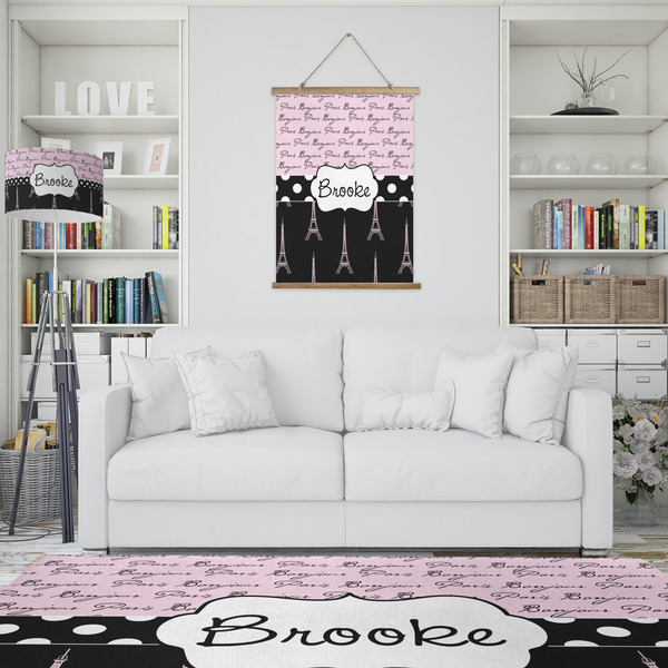 Paris Bonjour and Eiffel Tower Wall Hanging Tapestry - Portrait - IN CONTEXT