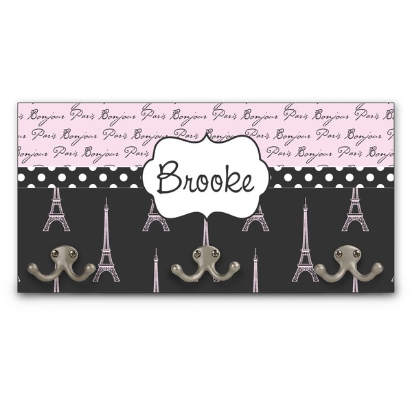 Custom Paris Bonjour and Eiffel Tower Wall Mounted Coat Rack (Personalized)