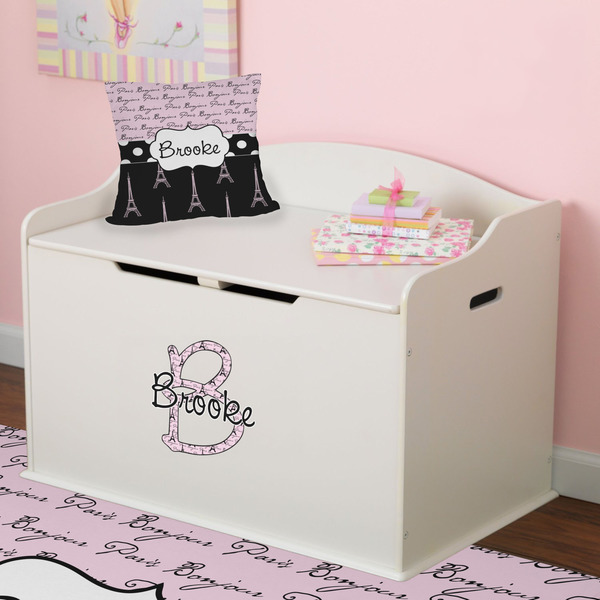 Paris Bonjour and Eiffel Tower Wall Name & Initial Small on Toy Chest