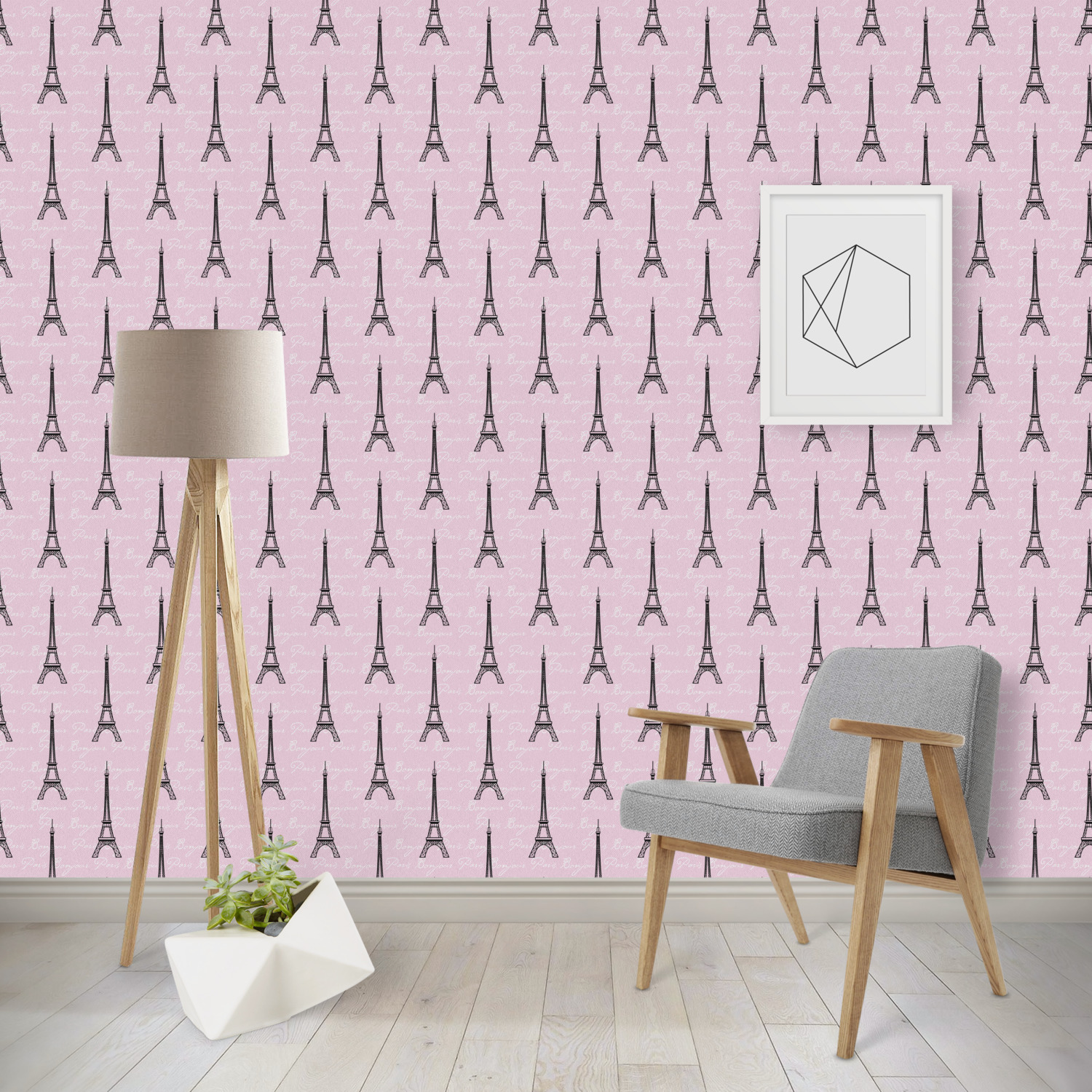 Paris Bonjour and Eiffel Tower Wallpaper & Surface Covering - YouCustomizeIt