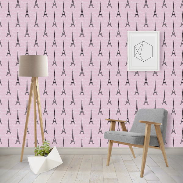Custom Paris Bonjour and Eiffel Tower Wallpaper & Surface Covering