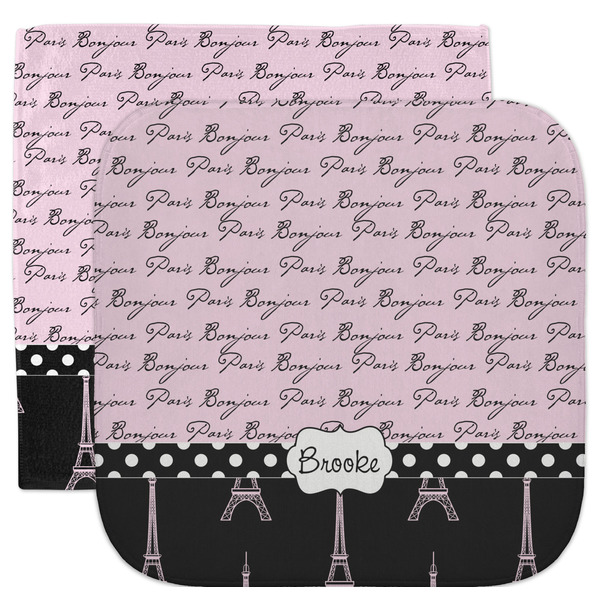 Custom Paris Bonjour and Eiffel Tower Facecloth / Wash Cloth (Personalized)