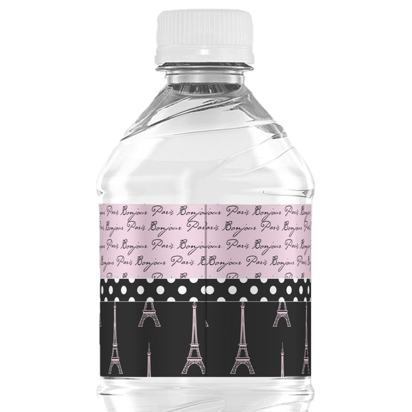 Paris Bonjour and Eiffel Tower Water Bottle Label - Back View