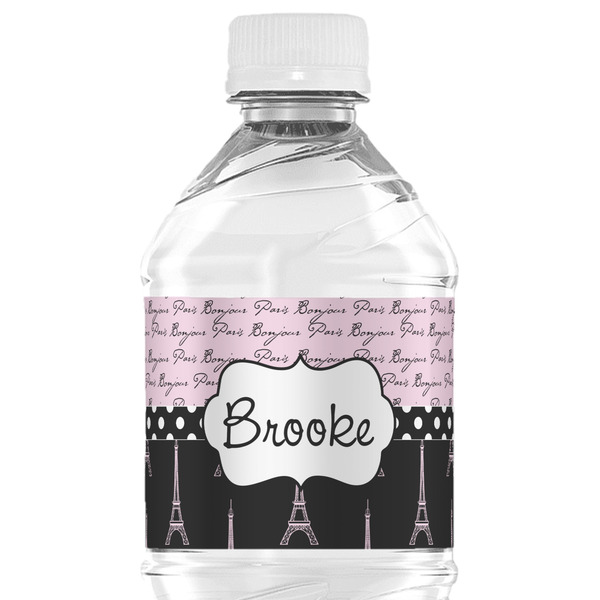 Custom Paris Bonjour and Eiffel Tower Water Bottle Labels - Custom Sized (Personalized)